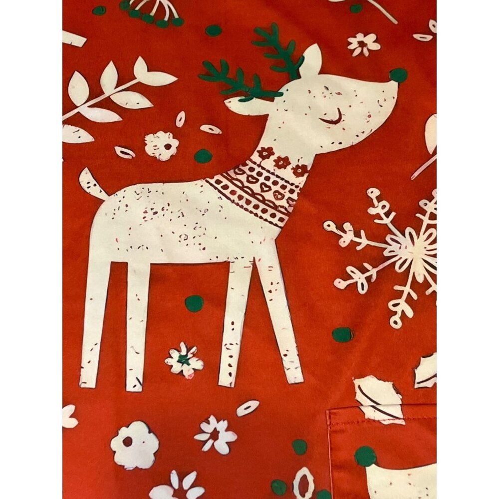 Medical Nurse Scrub TopReindeer Print V-Neck Reindeer Holiday Print